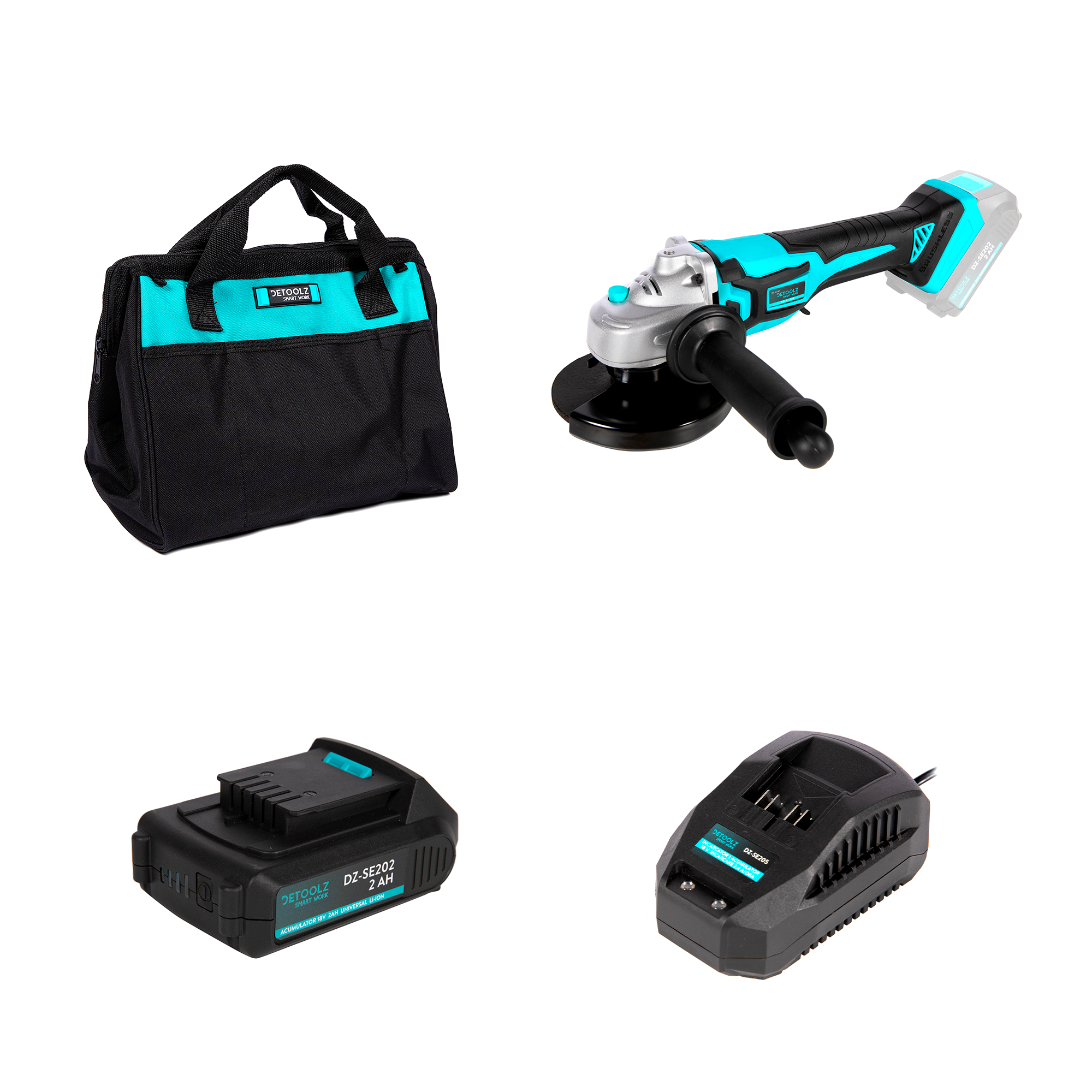 Pachet promo - Polizor unghiular Ø125 18V fara perii, Acumulator, Incarcator si Geanta 14